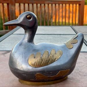 Vintage Brass Duck Decorative Figure Bowl